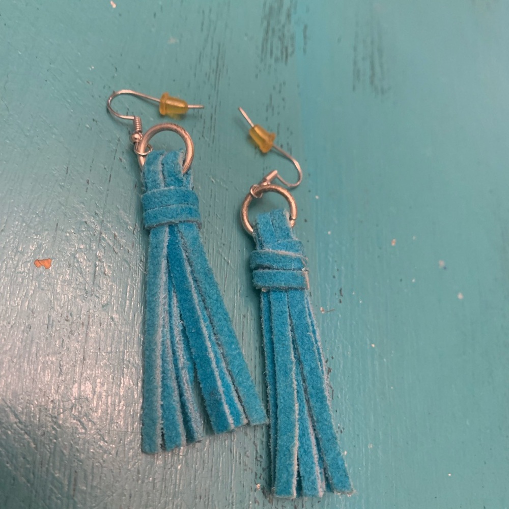 Turquoise leather tassel earrings